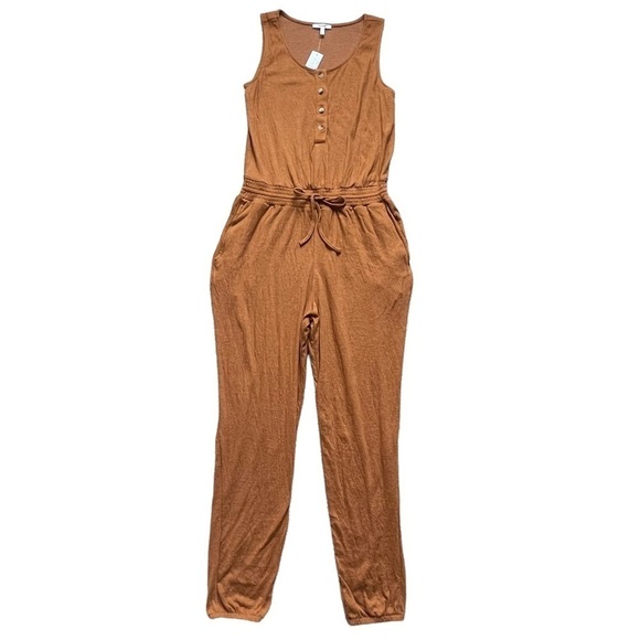 Maurices Mustard Yellow Gold Drawcord Waist Pocket Sleeveless Jumpsuit S - Picture 2 of 9